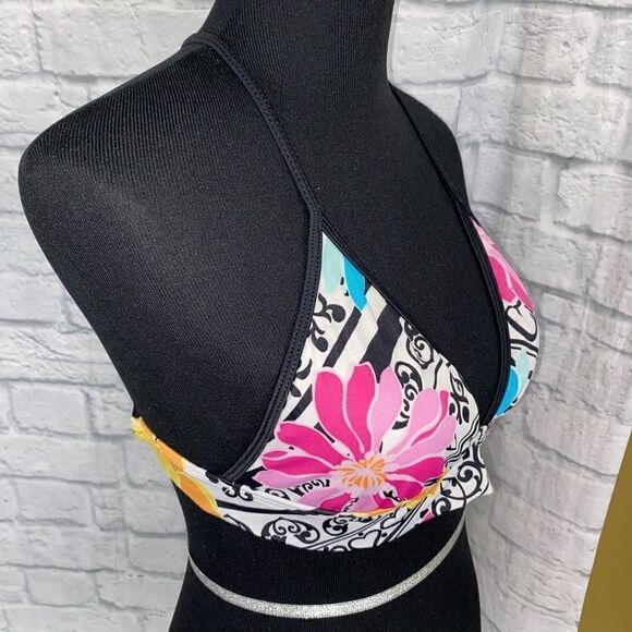 Tropical print floral 2 piece bikini w/criss cross back tie string sz M women - Picture 8 of 11